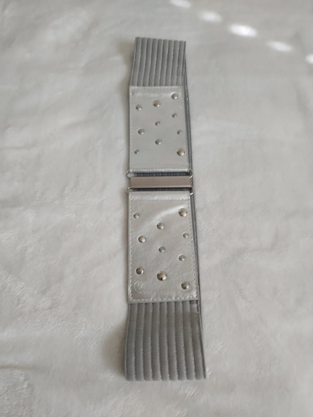 Wide Silver Elastic Fasion Waist Belt with Stud Accents Chic Y2K